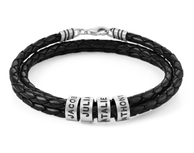 Personalized Men's Leather Bracelet in Silver